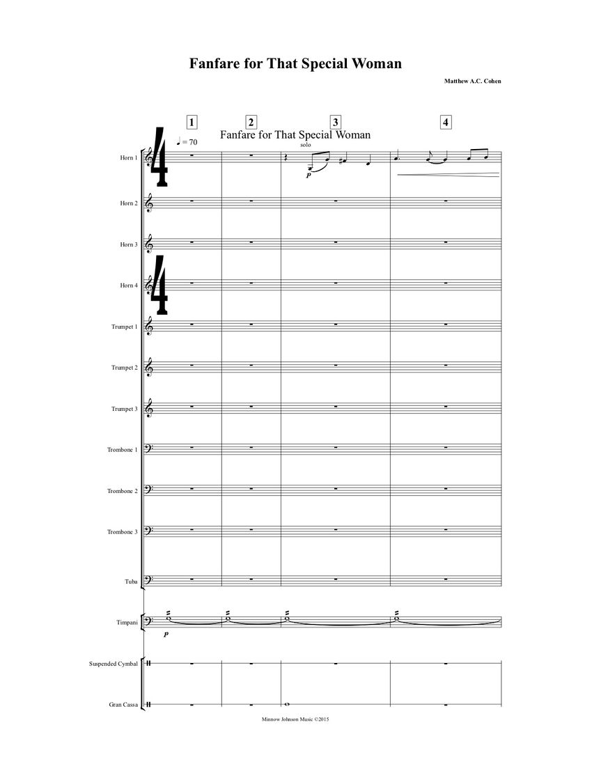 First page of the score of Fanfare for That Special Woman