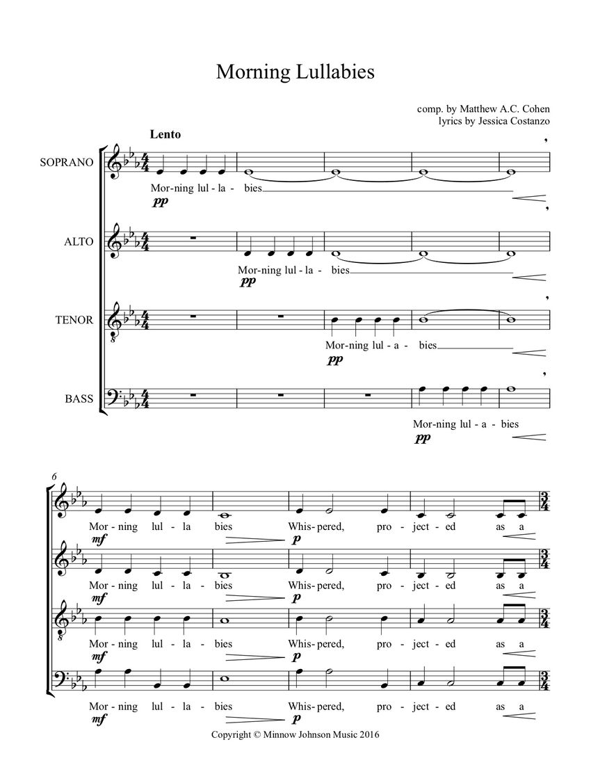 First page of the score of Morning Lullabies